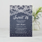 Denim Diamonds White Lace Sweet 16 Birthday Party Kaart (Staand voorkant)