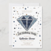Denim Diamonds Wit Blauw Glitter 21e Verjaardag Kaart (Voorkant)