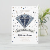 Denim Diamonds Wit Blauw Glitter 21e Verjaardag Kaart (Staand voorkant)