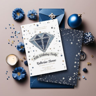 Denim Diamonds Wit Blauw Glitter 40e Verjaardag Kaart