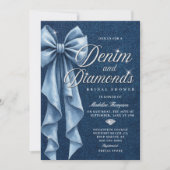 Denim Diamonds Wit Blauwe Strik Bruidsdouche Kaart (Voorkant)