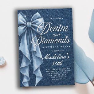 Denim Diamonds Wit Blauwe Strik Glam 30e Verjaarda Kaart