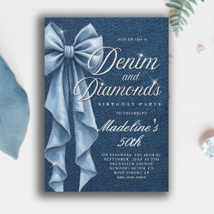 Denim Diamonds Wit Blauwe Strik Glam 50ste Verjaar Kaart