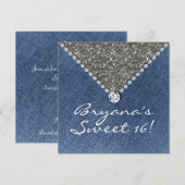 Denim Diamonds Zilver Glitter Sweet 16 Uitnodiging (Voorkant / Achterkant)