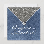 Denim Diamonds Zilver Glitter Sweet 16 Uitnodiging (Voorkant)
