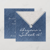 Denim Diamonds Zilver Glitter Sweet 16 Uitnodiging (Voorkant / Achterkant)