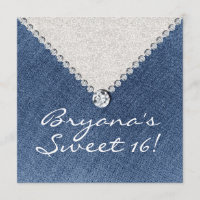 Denim Diamonds Zilver Glitter Sweet 16 Uitnodiging