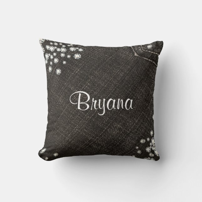 Denim & Diamonds Zwarte jeans met Bling Glamour Kussen (Voorkant)