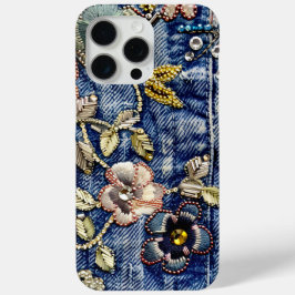Denim Dreamland bloeien: Rhinestone-Enhanced Blue iPhone 15 Pro Max Hoesje