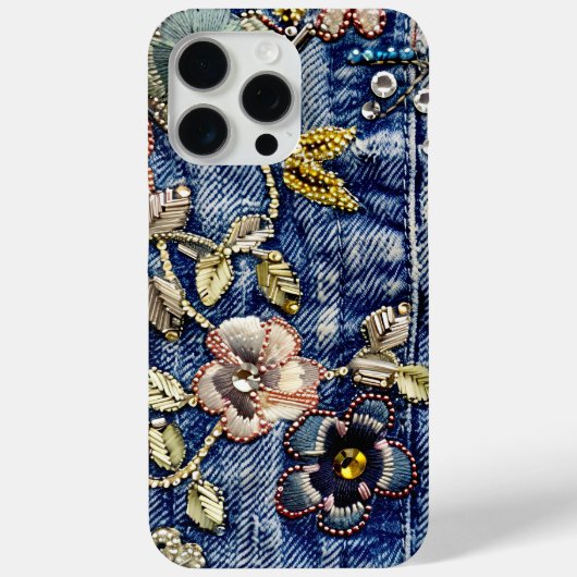 Denim Dreamland bloeien: Rhinestone-Enhanced Blue Case-Mate iPhone Case (Achterkant)