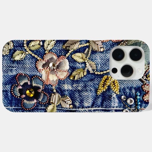 Denim Dreamland bloeien: Rhinestone-Enhanced Blue Case-Mate iPhone Case (Achterkant (horizontaal))