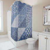 Denim driehoek Patchwork  textuur. Douchegordijn (In situ)