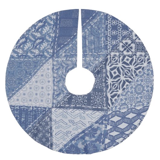 Denim driehoek Patchwork textuur. Kerstboom Rok (Voorkant)