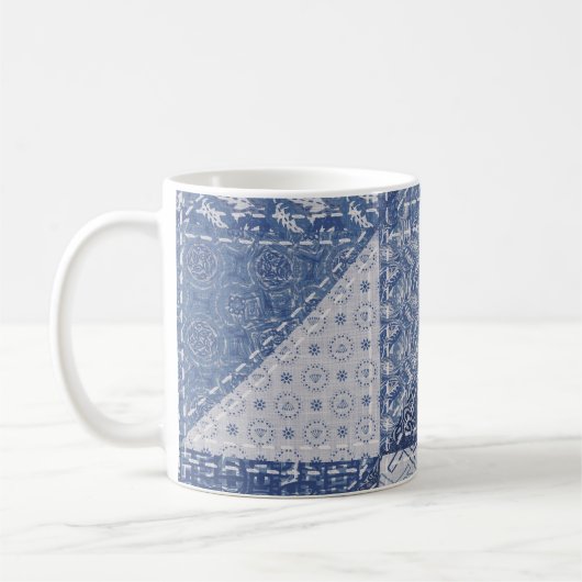 Denim driehoek Patchwork textuur. Koffiemok (Links)