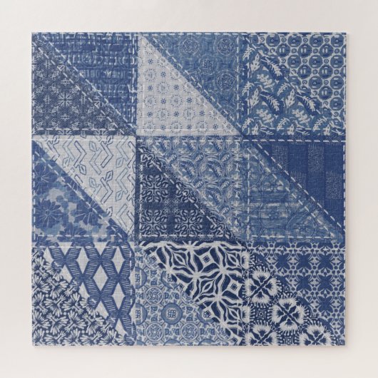 Denim driehoek Patchwork  textuur. Legpuzzel (Horizontaal)
