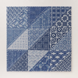 Denim driehoek Patchwork  textuur. Legpuzzel