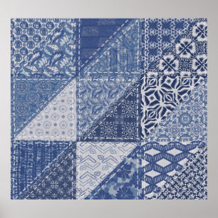 Denim driehoek Patchwork  textuur. Poster