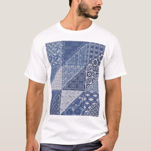 Denim driehoek Patchwork textuur. T-shirt (Voorkant)