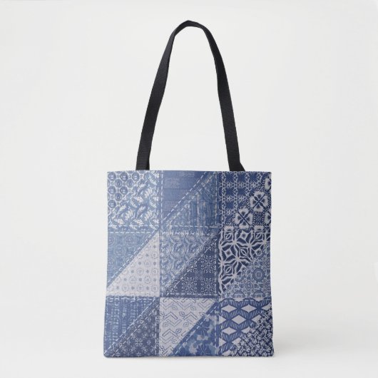 Denim driehoek Patchwork  textuur. Tote Bag (Voorkant)