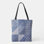 Denim driehoek Patchwork  textuur. Tote Bag (Achterkant)