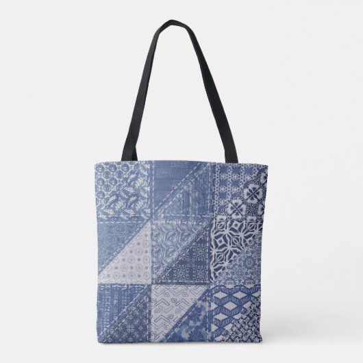 Denim driehoek Patchwork  textuur. Tote Bag (Achterkant)
