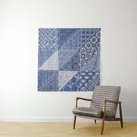 Denim driehoek Patchwork  textuur. Wandkleed (In situ)