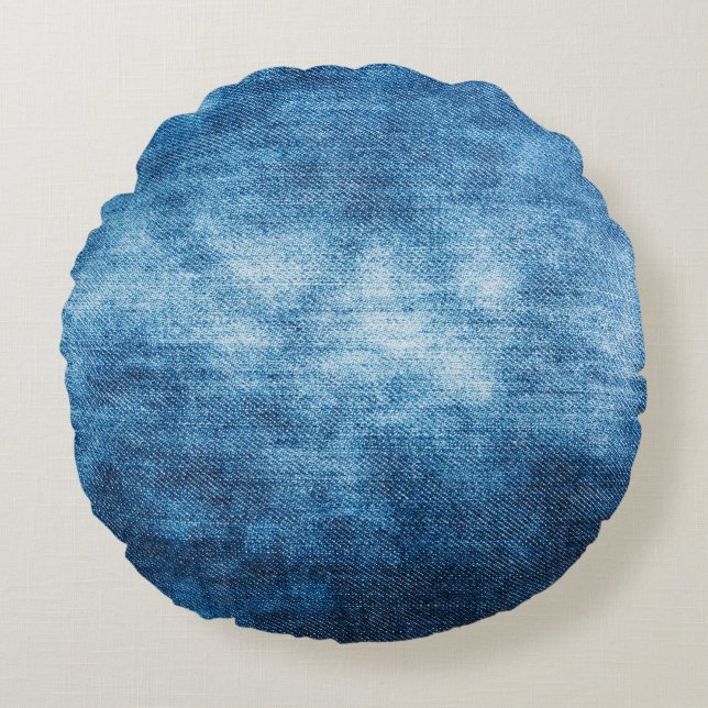 Denim droeg een weefselstructuur voor de achtergro rond kussen (Voorkant)