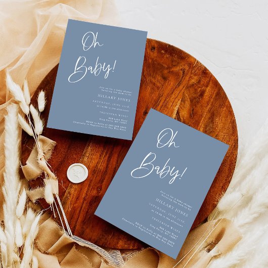 Denim/Dusty Blue Bohemian Baby shower Invitation Kaart