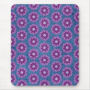 Denim en bloemen roze en blauw mousepad muismat