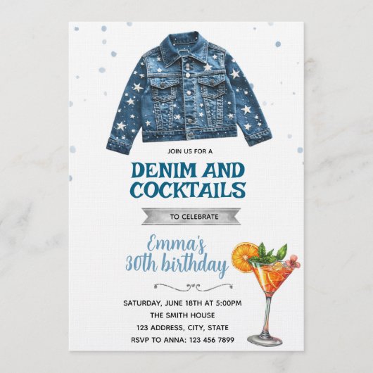 Denim en cocktails feest uitnodiging (Voorkant)