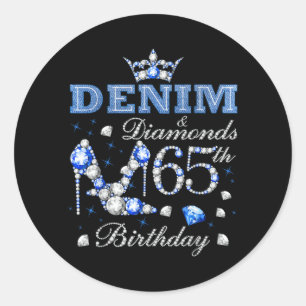 Denim en Diamanten 65e Verjaardag Hoge Hakken Kroo Ronde Sticker