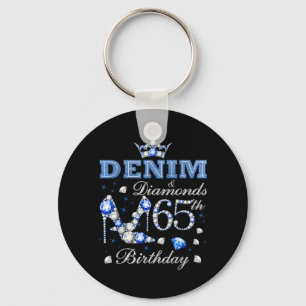 Denim en Diamanten 65e Verjaardag Hoge Hakken Kroo Sleutelhanger