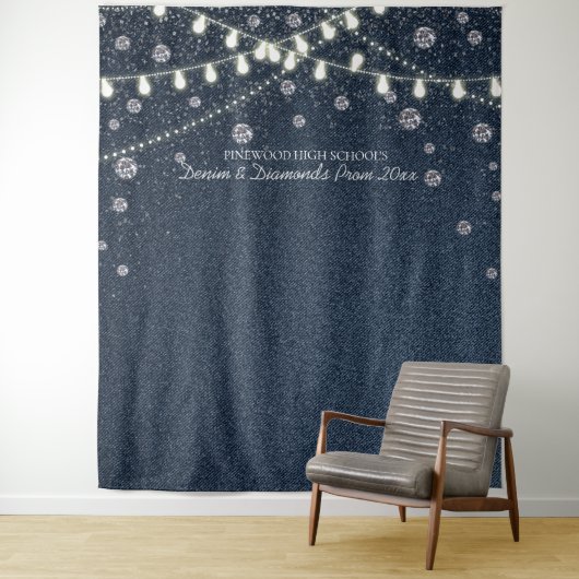 Denim en diamanten achtergrond wandkleed (In situ)