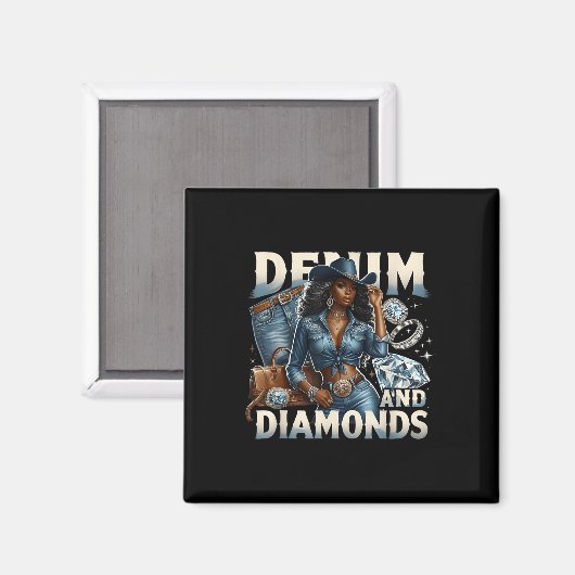 Denim en diamanten Afrikaanse Melanine Swag Cowgir Magneet (Voorkant / Achterkant)