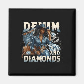 Denim en diamanten Afrikaanse Melanine Swag Cowgir Magneet (Voorkant)