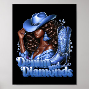 Denim En Diamanten Afrikaanse Melanine Swag Cowgir Poster