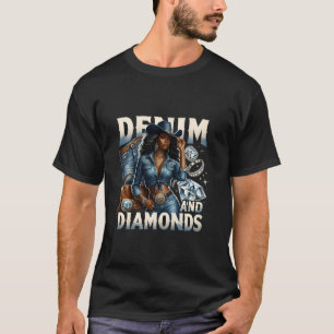 Denim en Diamanten Afrikaanse Melanine Swag Cowgir T-shirt