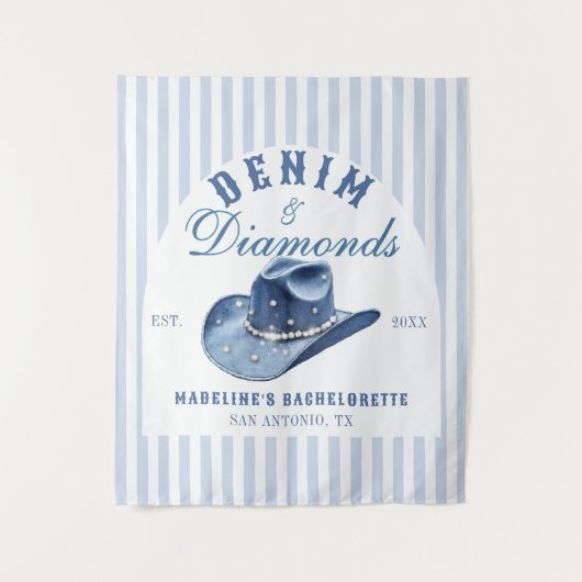 Denim en Diamanten Bachelorette Achtergrond Cowgir Wandkleed (Voorkant)