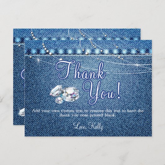 Denim en diamanten bedankt kaarten (Voorkant / Achterkant)