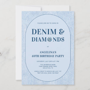 Denim en Diamanten Blauw Veertig 40e Verjaardagsfe Kaart