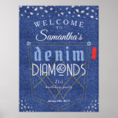 Denim en diamanten Blauwe jeans Bling verjaardagsf Poster (Voorkant)