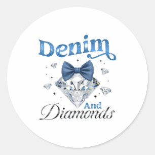 Denim En Diamanten Boog Dames Meisjes Vrouwen  Ronde Sticker
