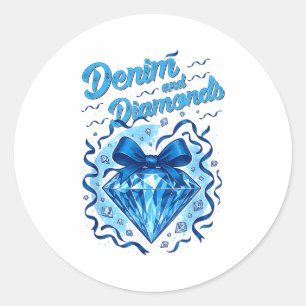 Denim en diamanten boog dames meisjes vrouwen  ronde sticker