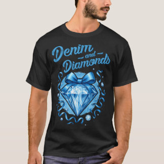 Denim en diamanten boog dames meisjes vrouwen  t-shirt