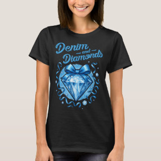 Denim en diamanten boog dames meisjes vrouwen  t-shirt