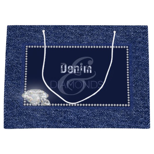 Denim en diamanten bruidskaarttas groot cadeauzakje (Voorkant)