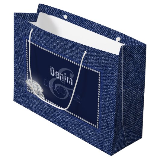 Denim en diamanten bruidskaarttas groot cadeauzakje (Voorkant Gekanteld)