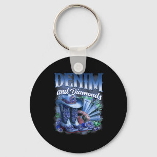 Denim En Diamanten Country Western Cowgirl Laarzen Sleutelhanger