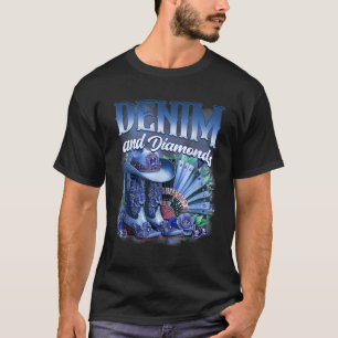 Denim En Diamanten Country Western Cowgirl Laarzen T-shirt