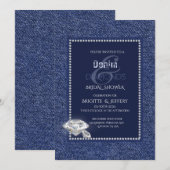 Denim en diamanten doucheuitnodiging kaart (Voorkant / Achterkant)